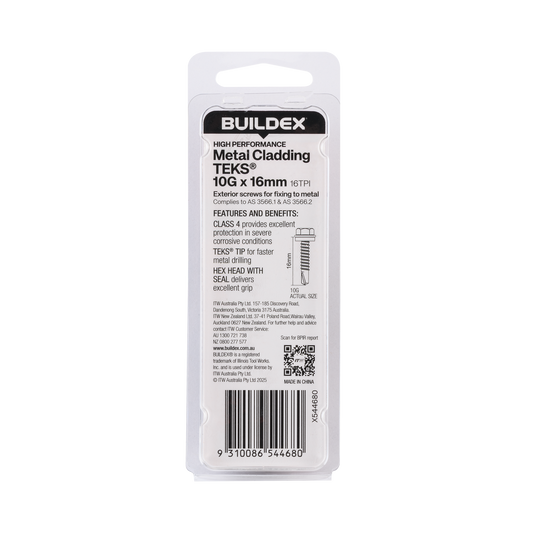Buildex Teks Screws - 10g x 16mm - Class 4 - 20 Pack