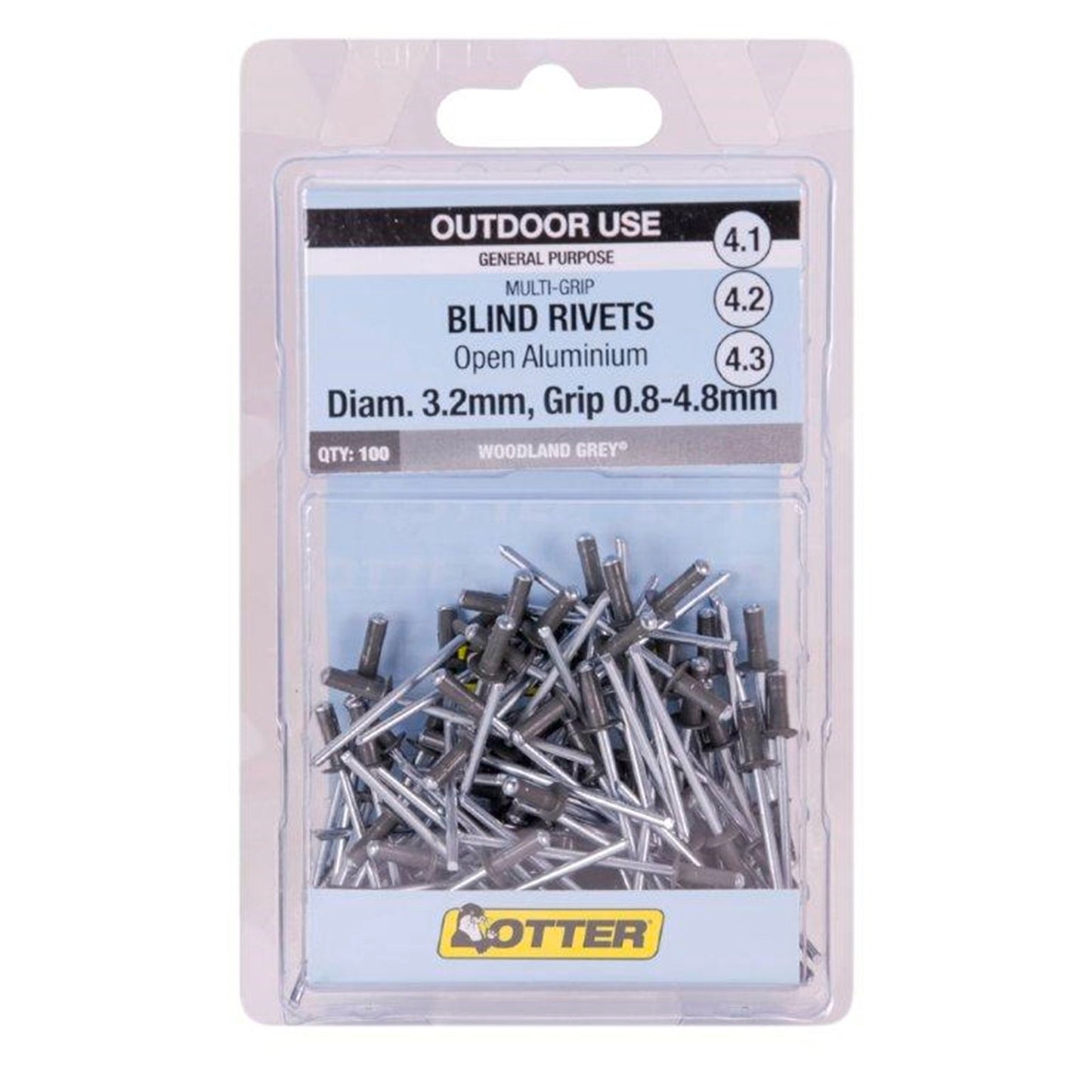 Otter Multi Grip Rivet - 3.2 x 0.8-4.8mm - Woodland Grey - 100 Pack