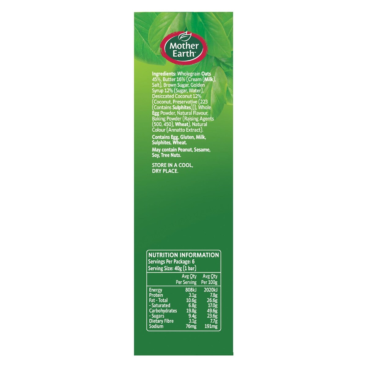Mother Earth Golden Baked Oaty Slice Golden Oats 6 Pack 240g