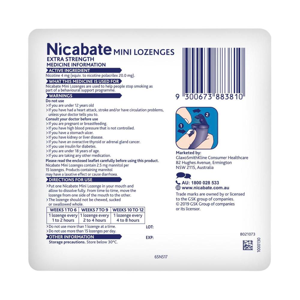 Nicabate Mini Lozenges Extra Strength Mint 4mg - 20 pack