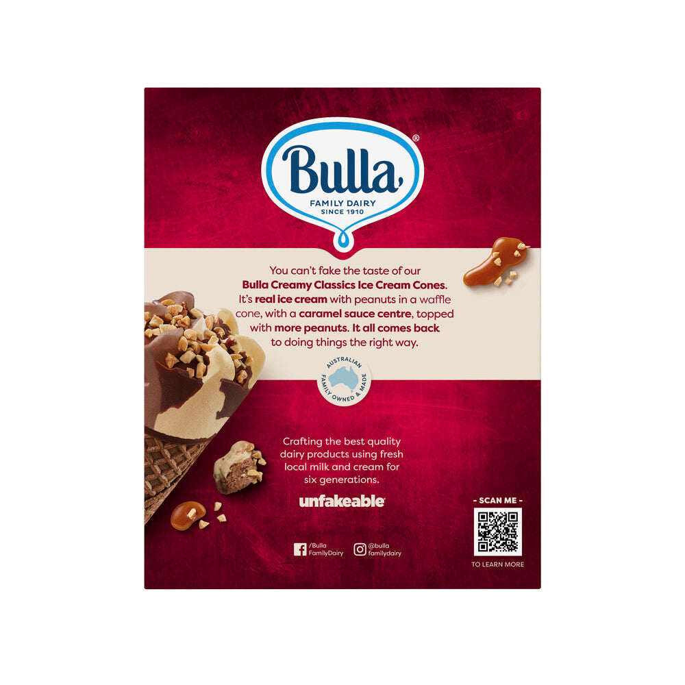 Bulla Creamy Classics Choc Caramel Peanut Cone 4 Pack - 520mL