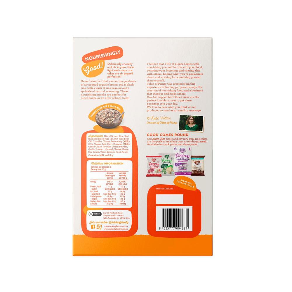 Table Of Plenty Multipack Popped Rice Cakes Cheddar Cheese 6 Pack - 90g