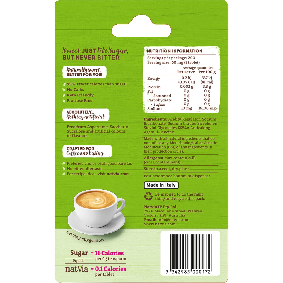 Natvia Sweetener Tablets 100% Natural 200 pack