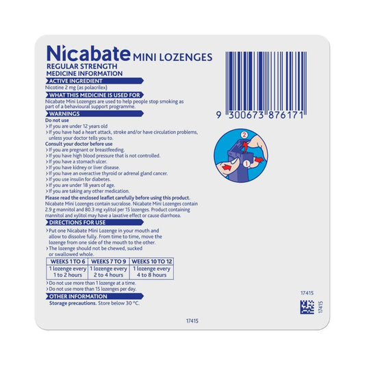 Nicabate Mini Lozenges Mint 2mg - 20 pack