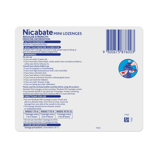 Nicabate Mini Lozenges Mint 2Mg - 60 pack