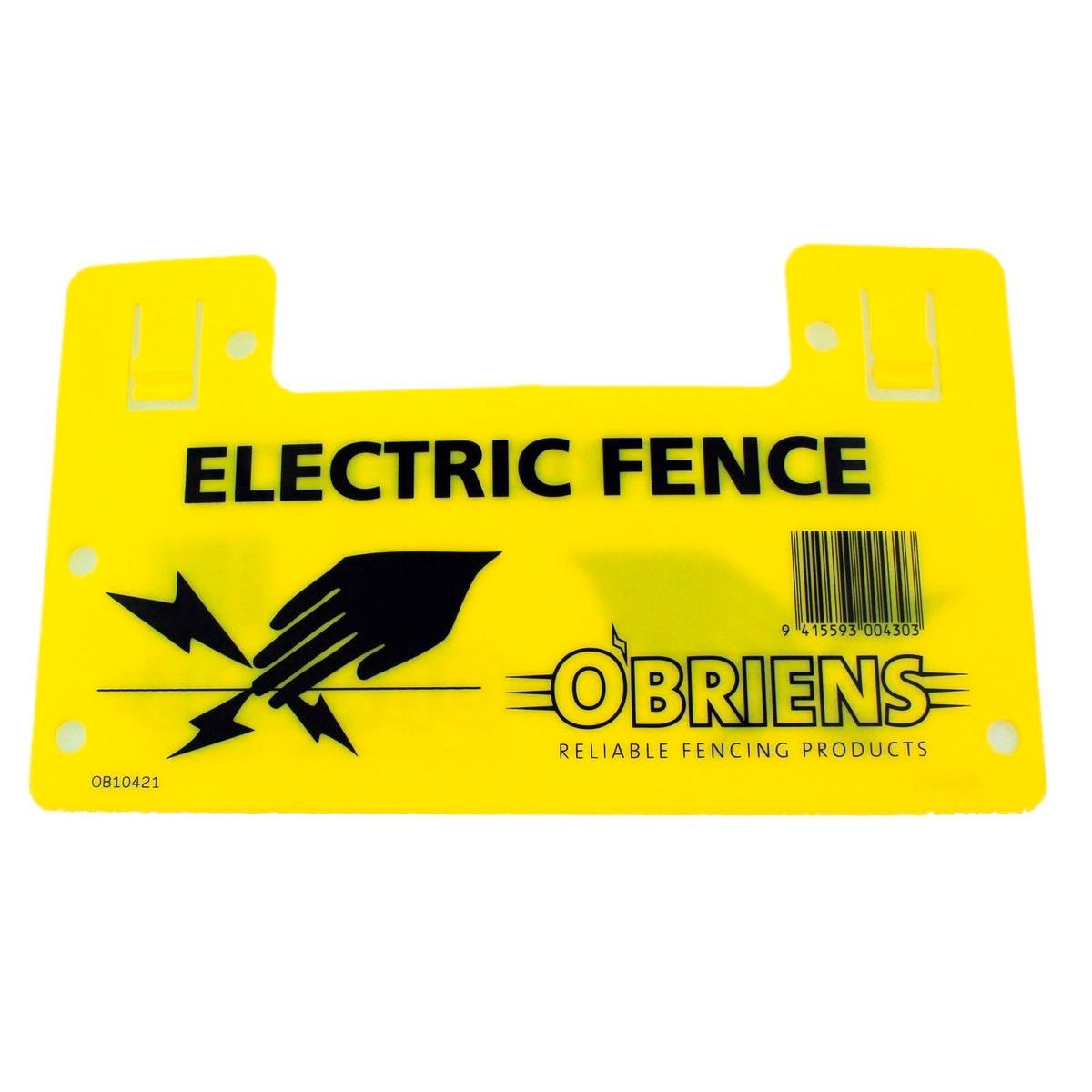 O'Briens Electric Fence Warning Sign - 250mm Plastic - Durable & Visible