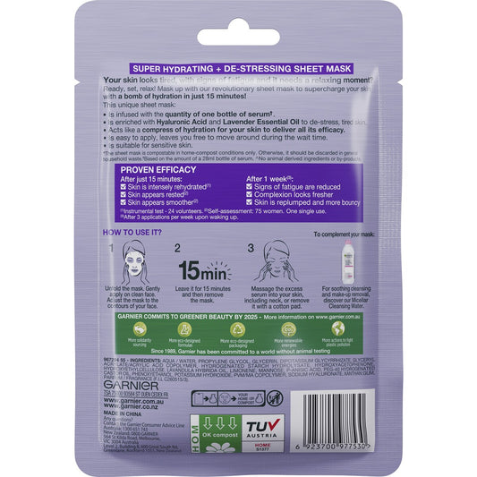 Garnier Skin Active Hydra Bomb Sheet Face Mask Lavender Each