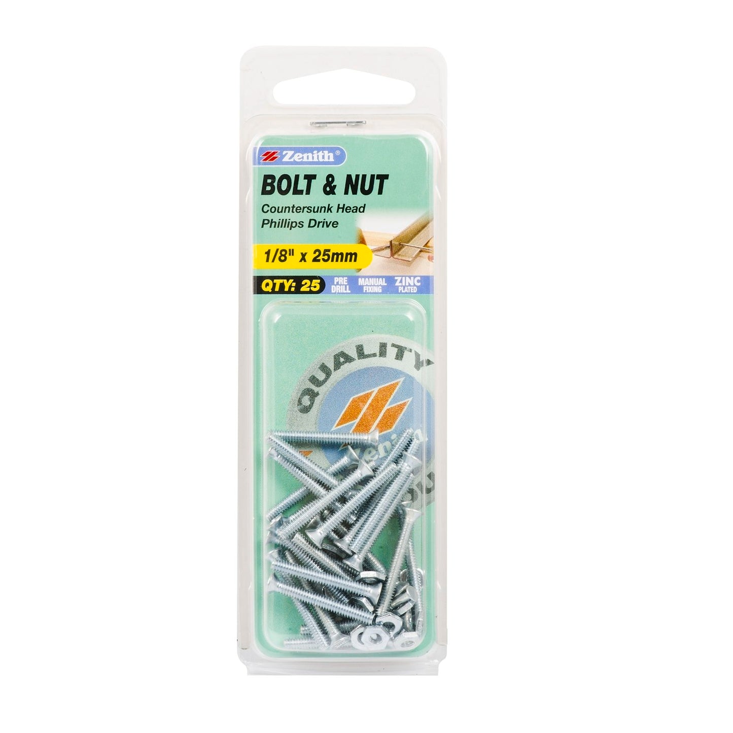 Zenith Countersunk Bolt - 1/8 x 25mm - 25 Pack