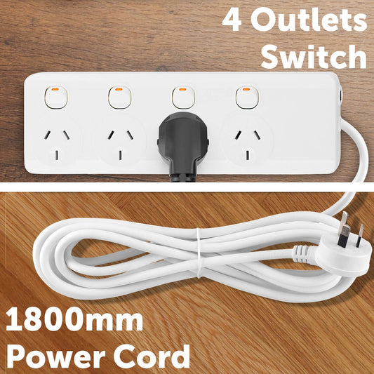 Arlec Individually Switched Powerboard - 4 Outlet - 1.8m - White