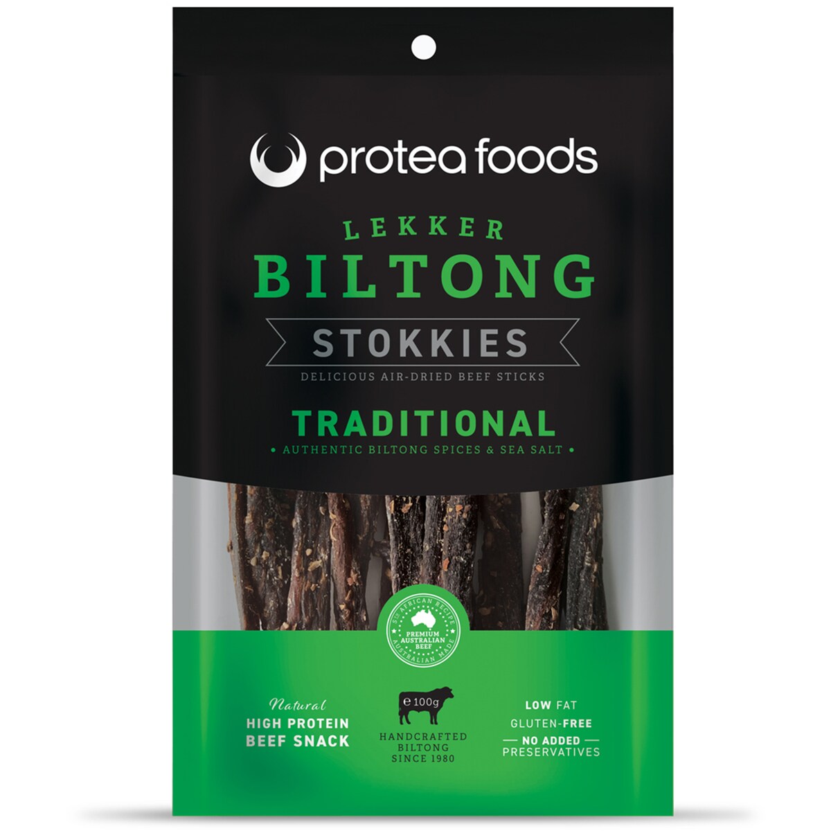 Protea Foods South African Biltong Stokkies Traditional 100g