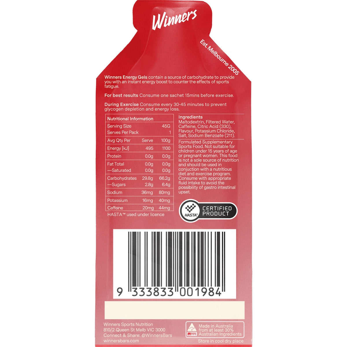 Winners Energy Gel Classic Cola 45g