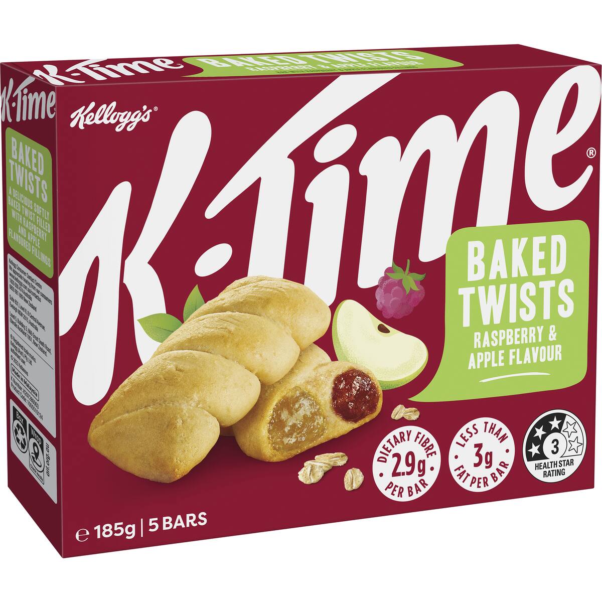 Kellogg's K Time Baked Twists Raspberry & Apple Flavour Snack Bars 5 Pack