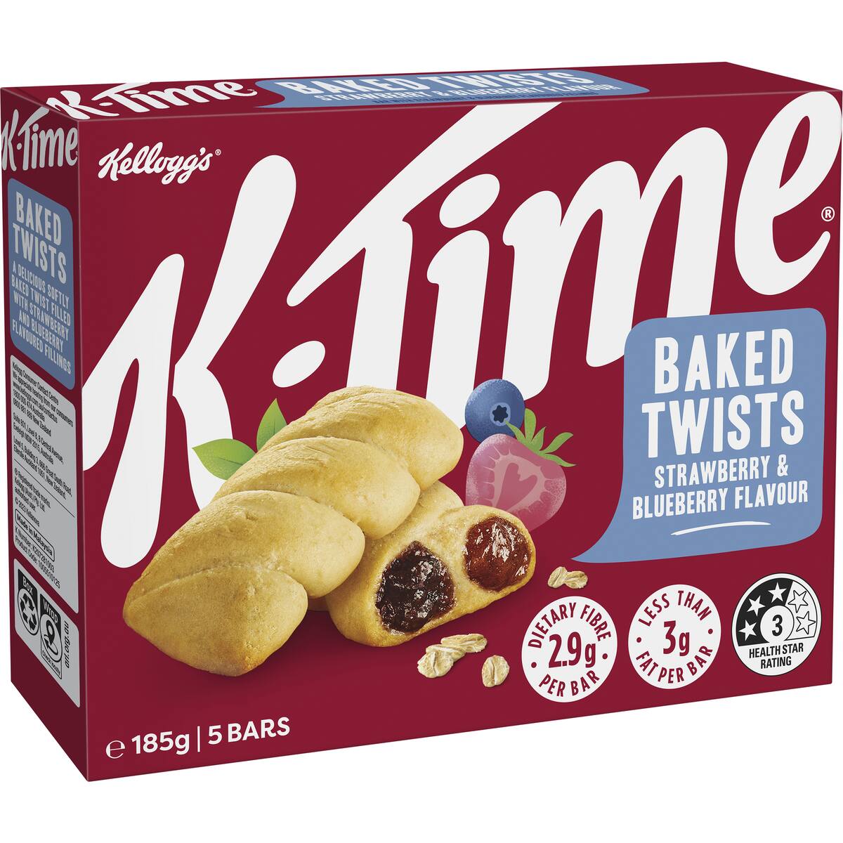 Kellogg's K Time Baked Twists Strawberry & Blueberry Flavour Snack Bars 5 Pack