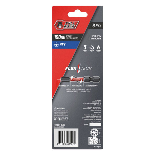 Full Boar Magnetic Impact Torsion Bits Set HEX x 150mm 6 Pack