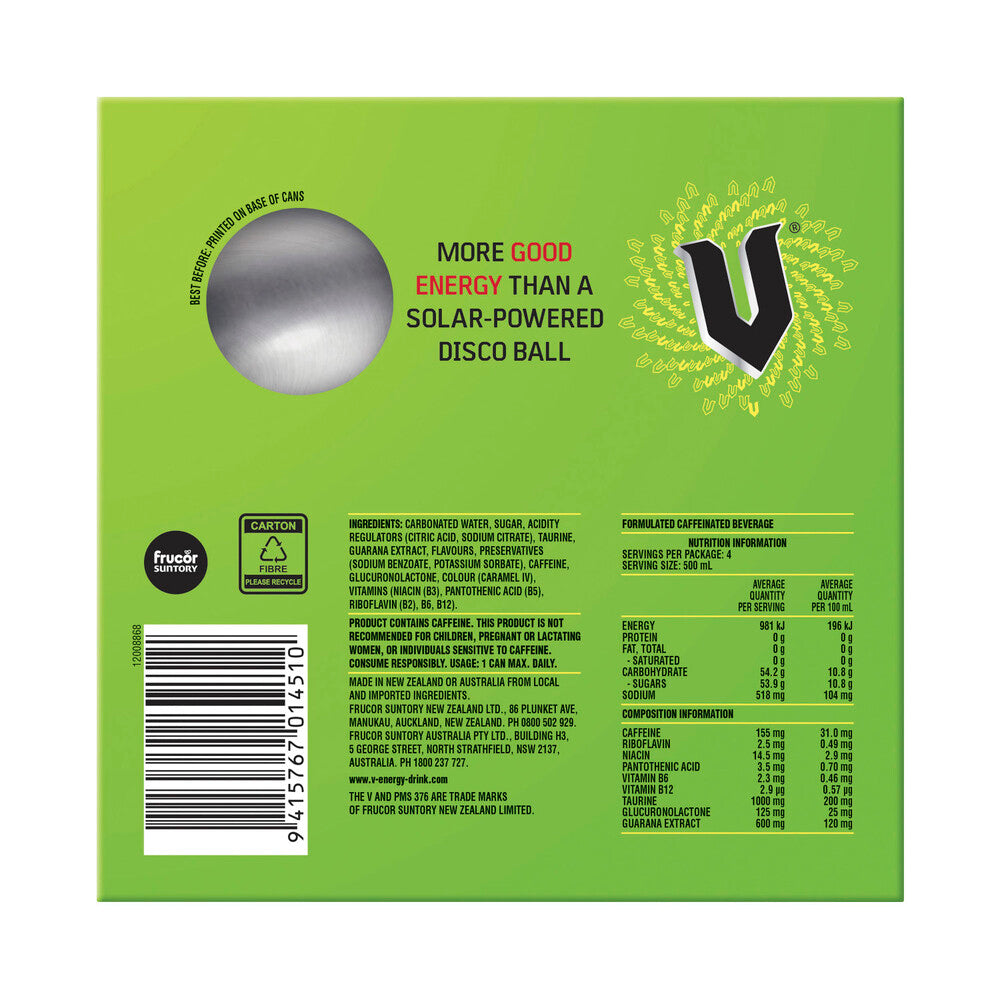 V Energy Drink Can 4x500ml - 4 pack