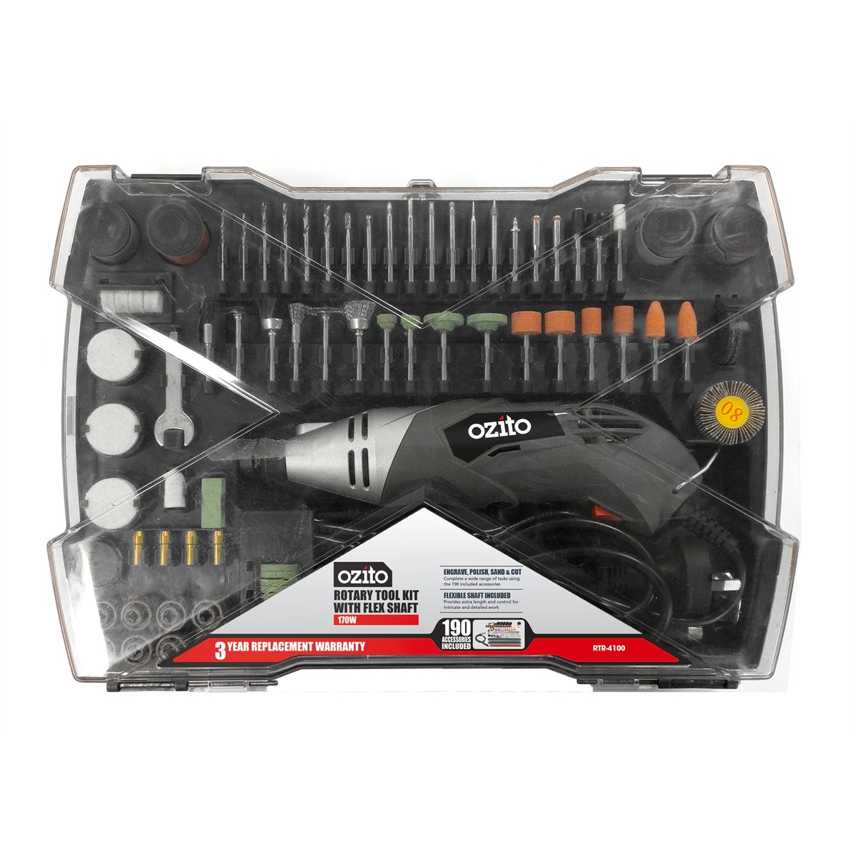 Ozito 170W Rotary Tool Kit RTR-4100 190 Accessories Flexible Shaft