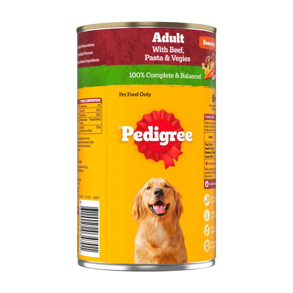 Pedigree Adult Homestyle Wet Dog Food With Beef Pasta & Vegies Can - 1.2kg