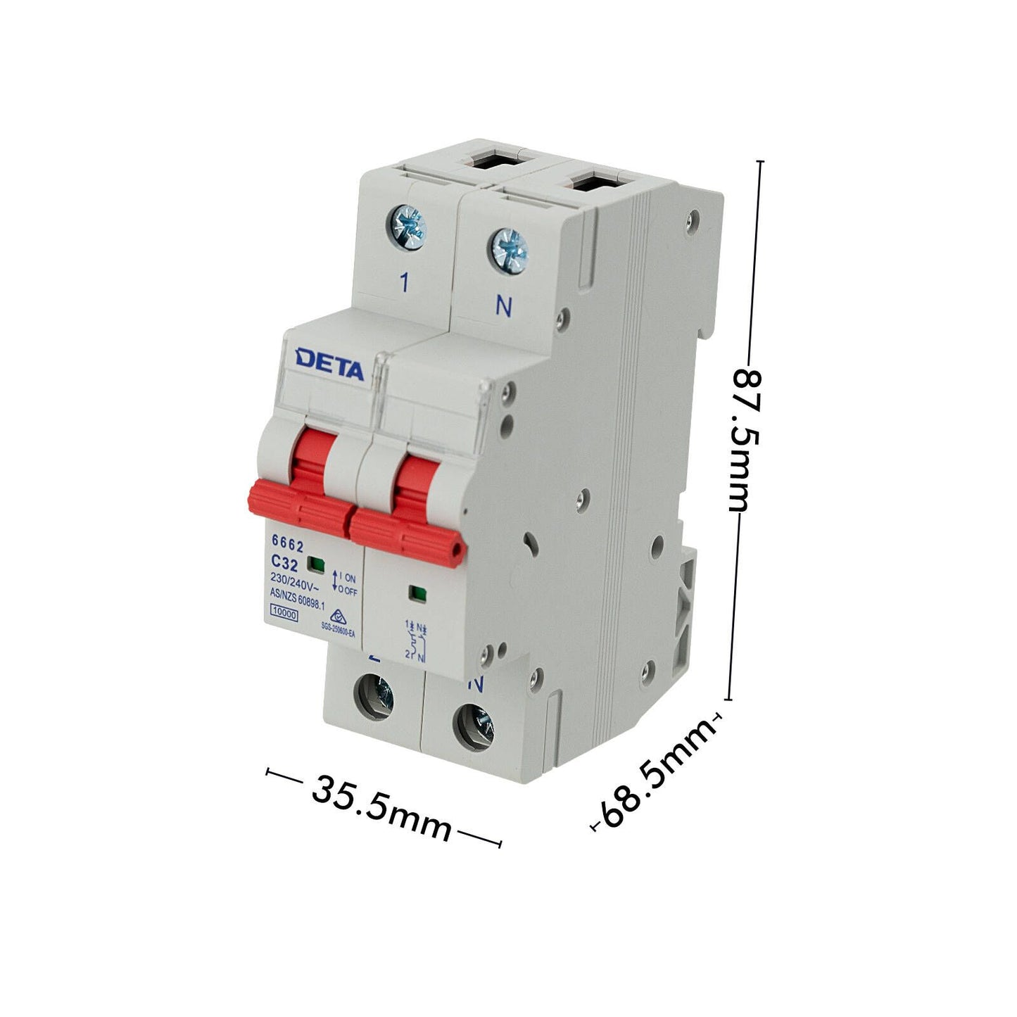 Deta Single Phase MCB - 32A - 1P NC Curve 10kA - Light Grey