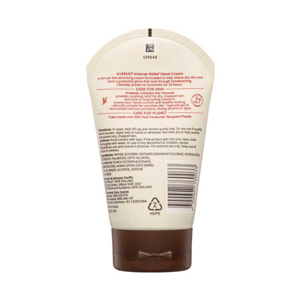 Aveeno Intense Relief Soothing Fragrance Free Hand Cream 24-hour Moisture Protect Dry Rough Chapped Sensitive Skin - 100g