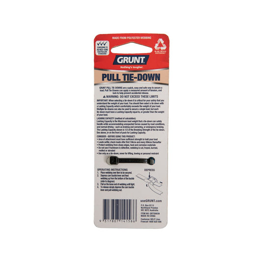 Grunt Pull Tie Down Strap - 25mm x 2m - Polyester - Light Duty
