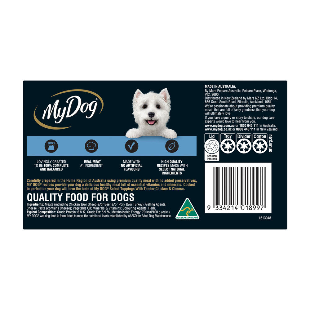 My Dog Adult Wet Dog Food Select Toppings With Tender Chicken & Cheese 6x1 ... 6 pack