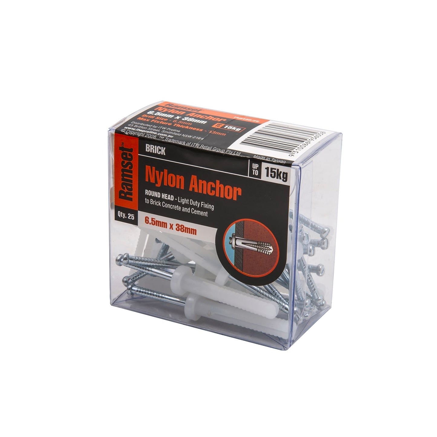 Ramset Nylon Anchor - 6.5 x 38mm - 25 Pack