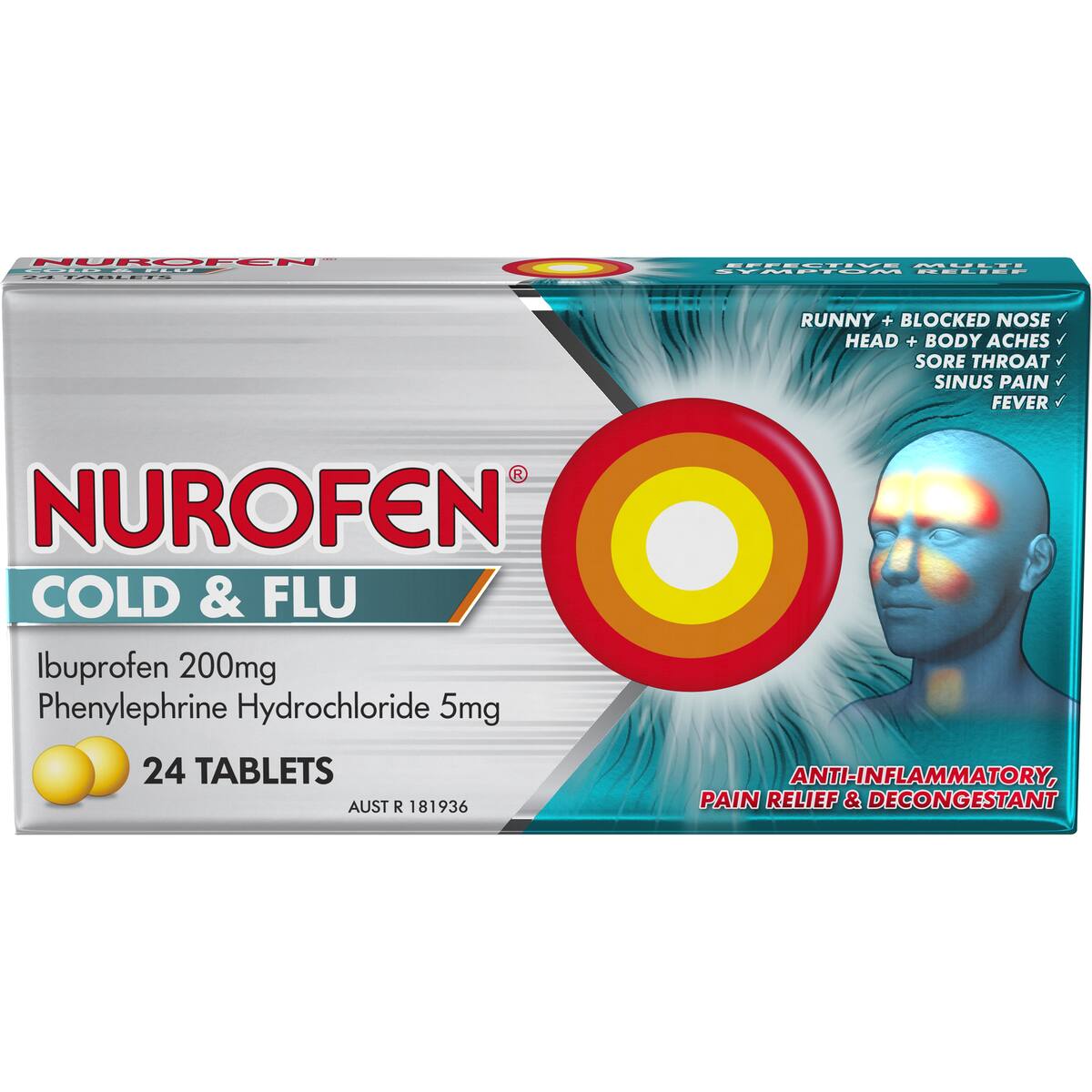Nurofen Cold & Flu Multi-symptom Relief Tablets 200mg Ibuprofen 24 Pack