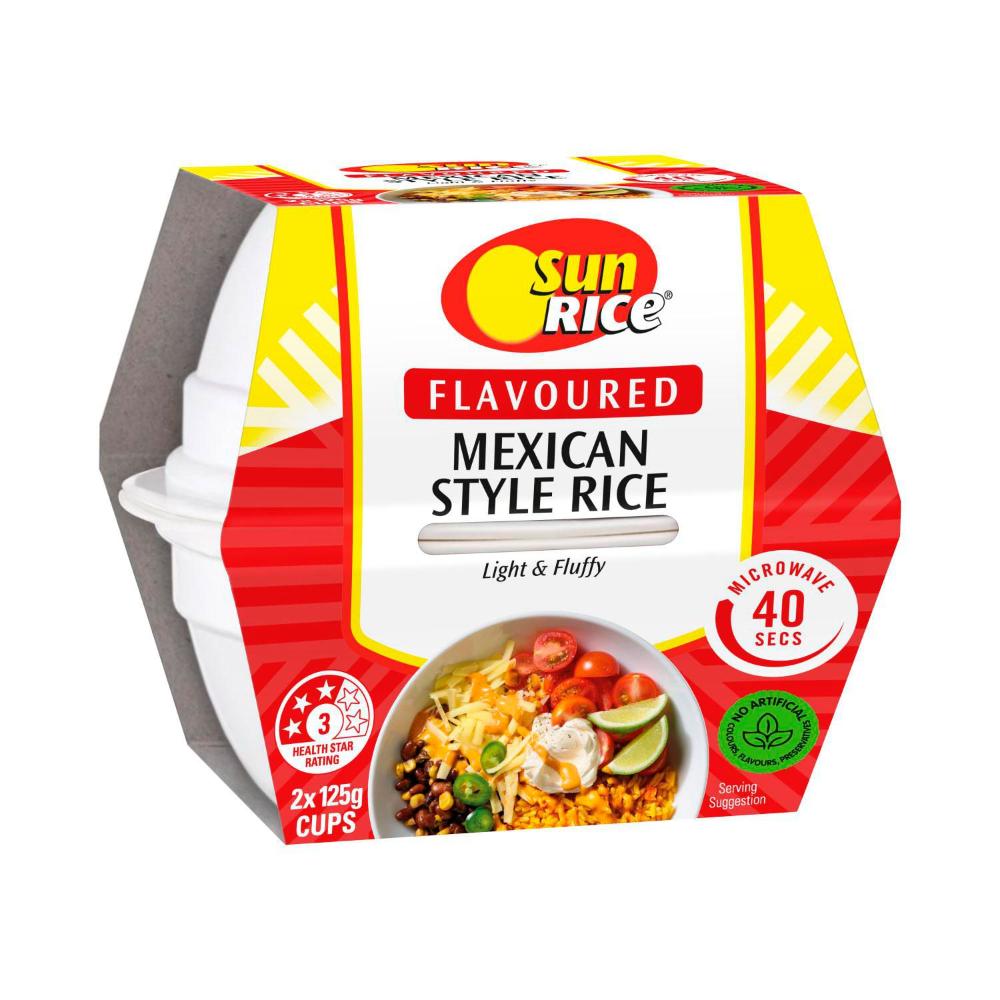 Sunrice Microwave Mexican Style Flavoured Rice Cups 2 X 125g - 250g