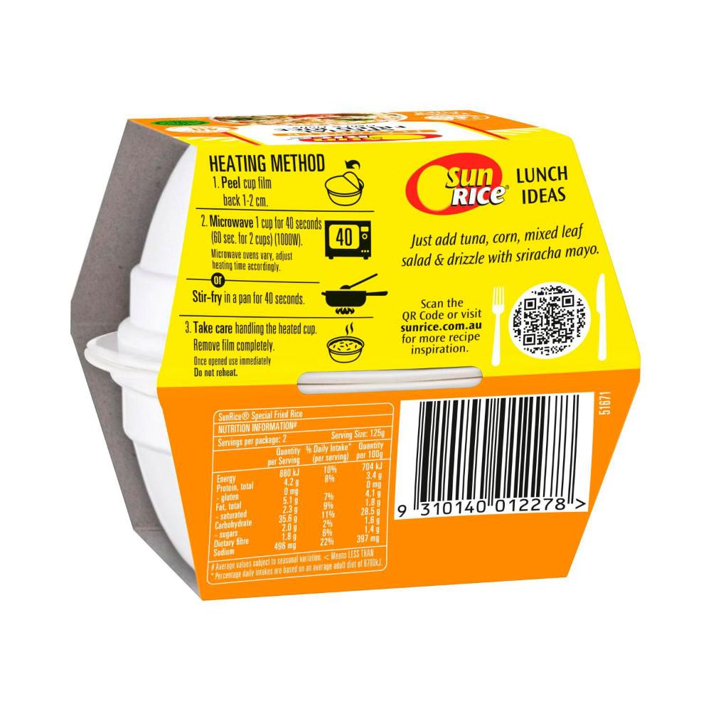 Sunrice Microwave Special Fried Rice Flavoured Rice Cups 2 X 125g