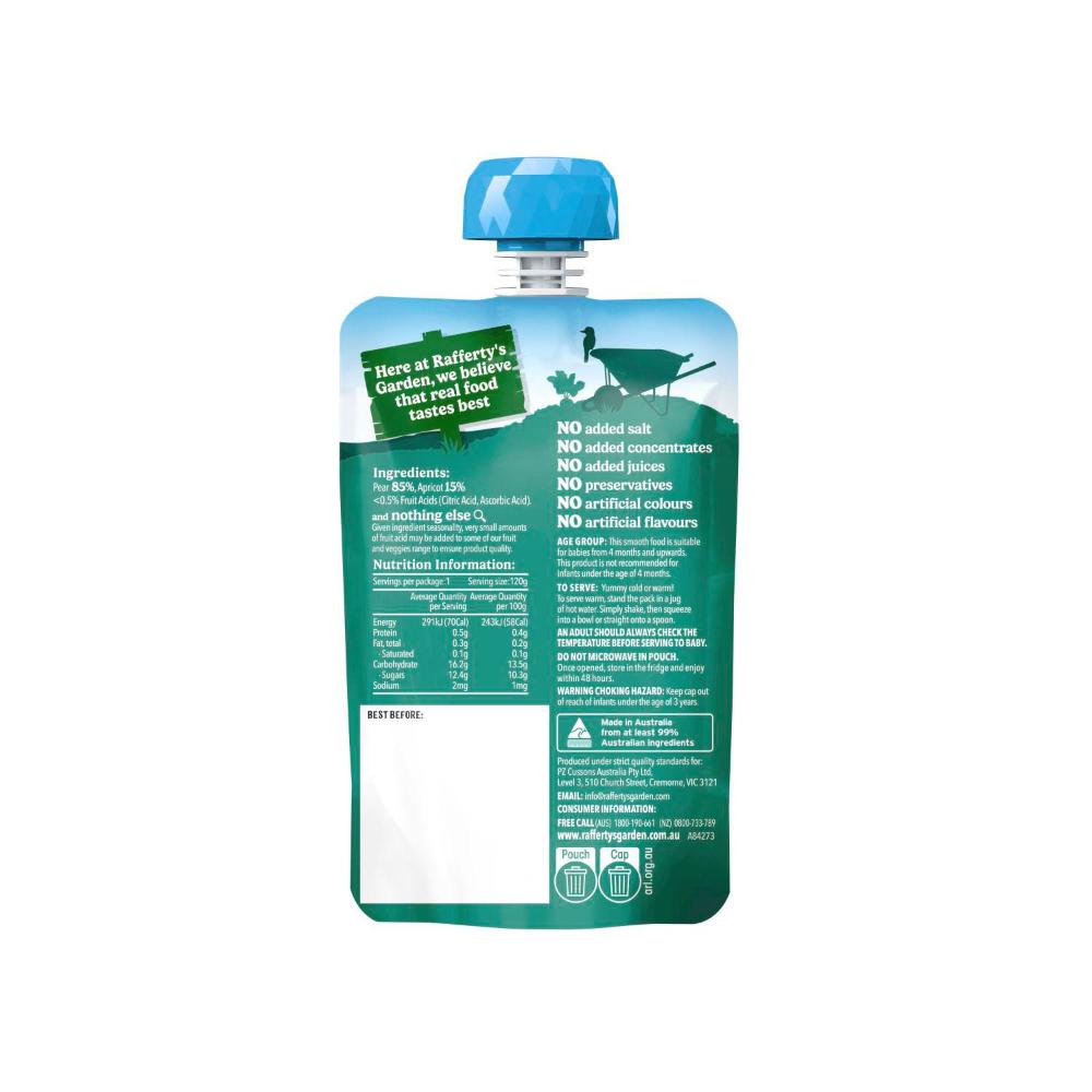 Rafferty's Garden Pear & Apricot Puree And Nothing Else Baby Food Pouch 4+ Months - 120g