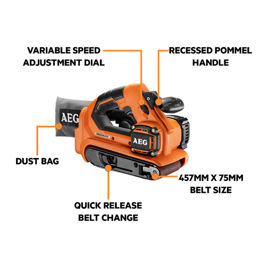 AEG Brushless Belt Sander - 18V - 75mm - Skin Only