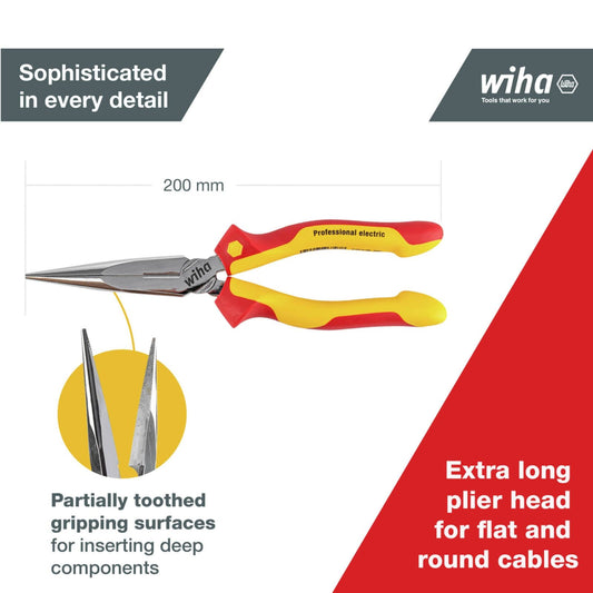 Wiha Long Nose Pliers - 200mm - Insulated