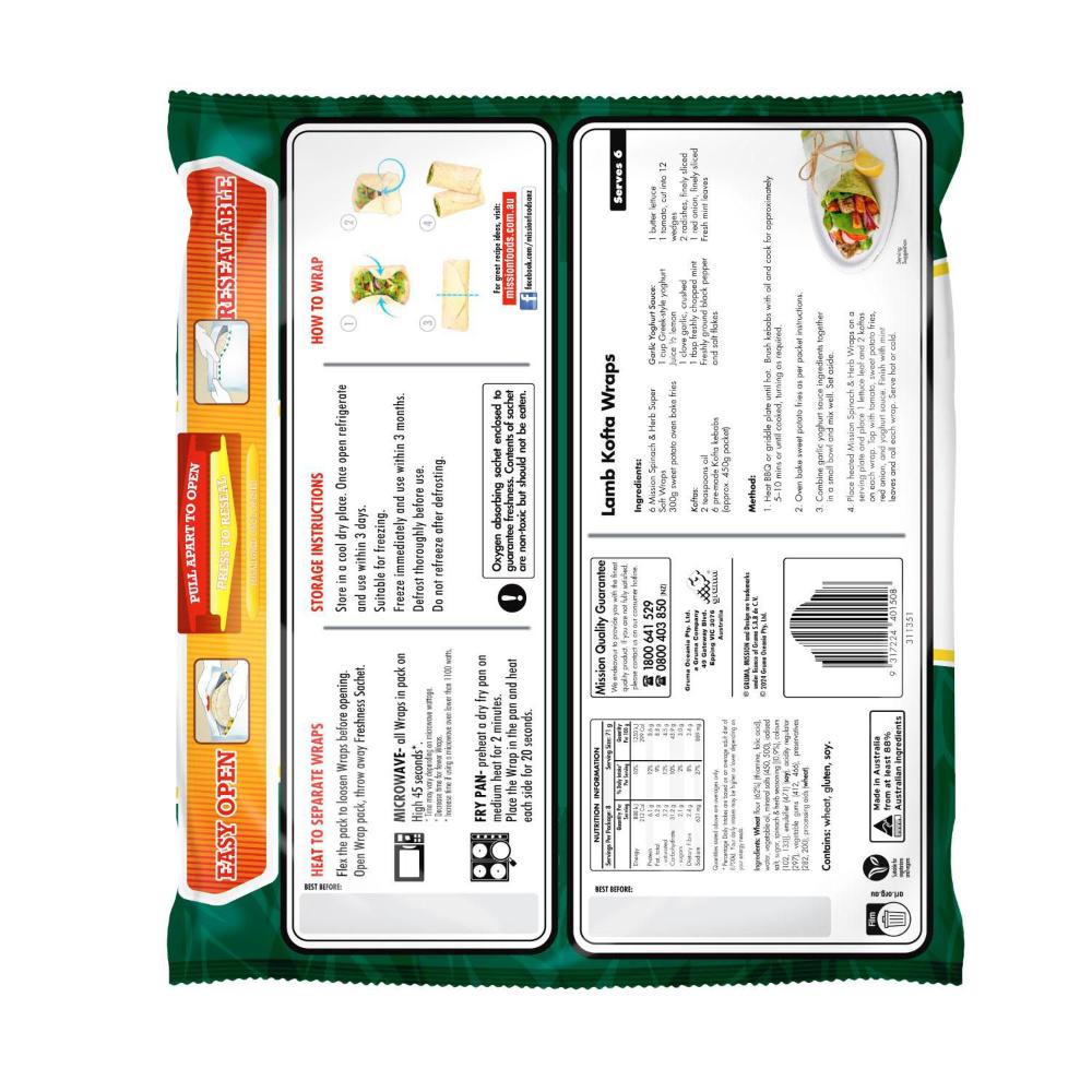 Mission Spinach & Herb Wraps 8 Pack - 567g