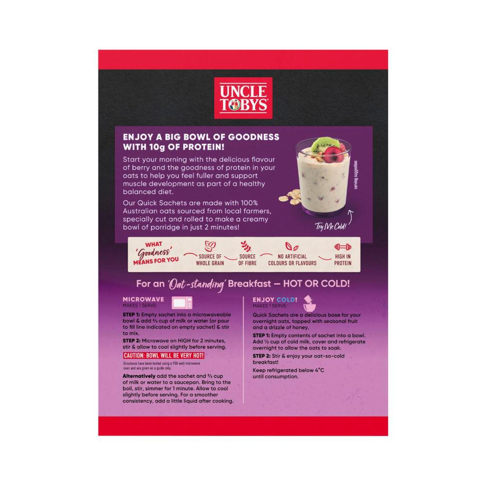 Une Tobys Oats Quick Sachets Berry Protein Big Bowl - 368g