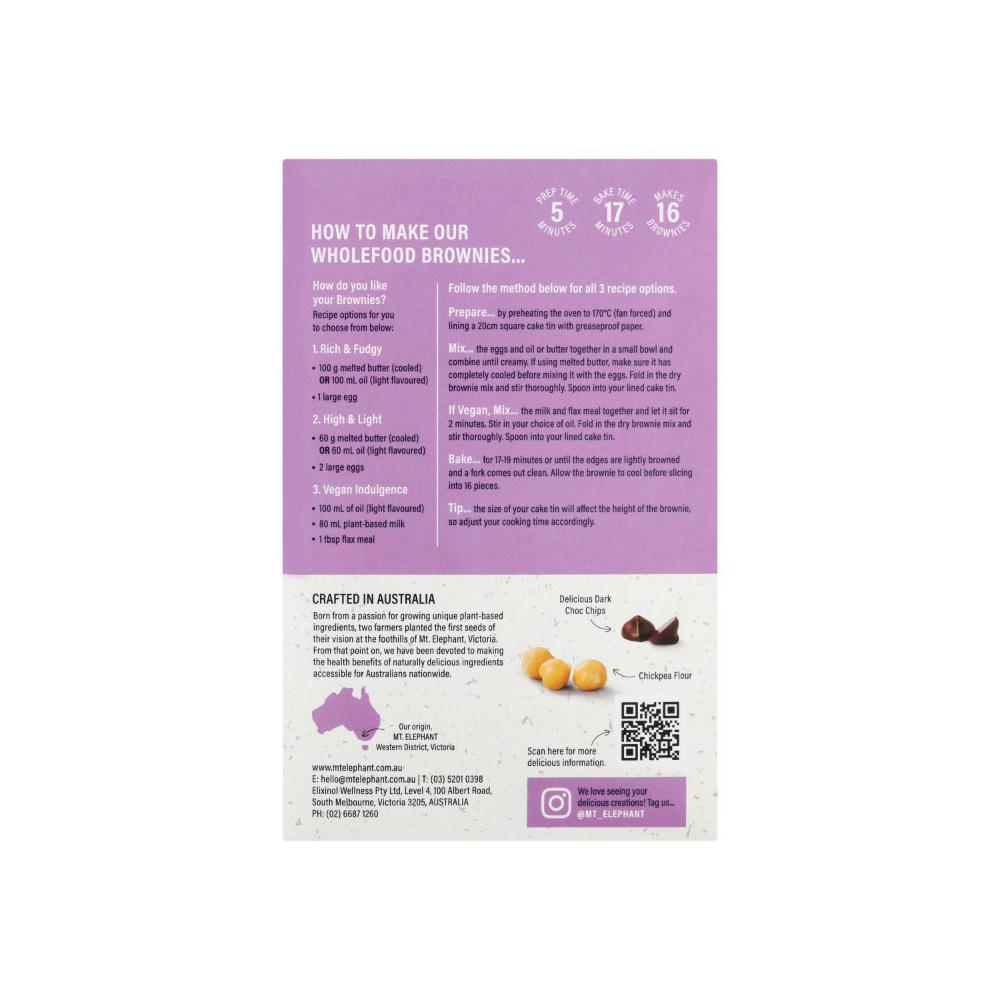 Mt Elephant Wholefood Choc Chunk Brownie Mix - 350g