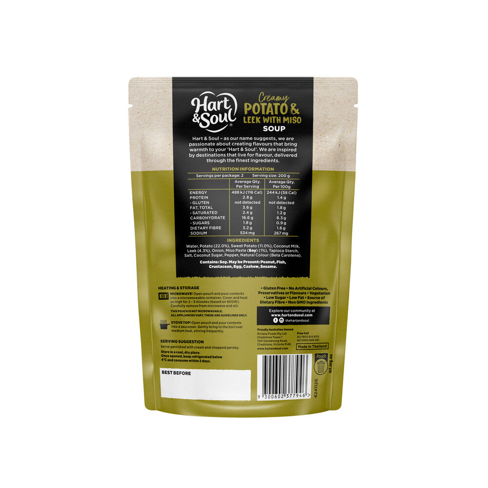 Hart & Soul Pouch Soup Potato & Leek With Miso - 400g