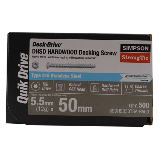 Simpson Strong-Tie Quik Drive Decking Screw 12g x 50mm SS316 500 Pack