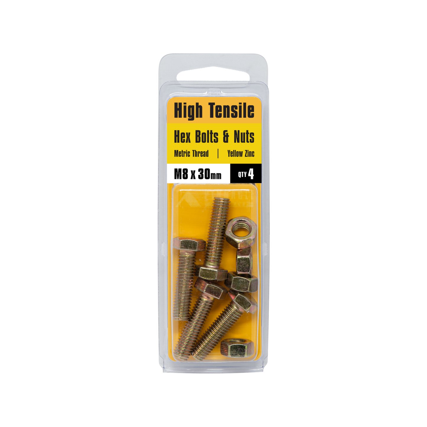 Pinnacle Hex Bolt and Nut - M8 x 30mm - Yellow - 4 Pack