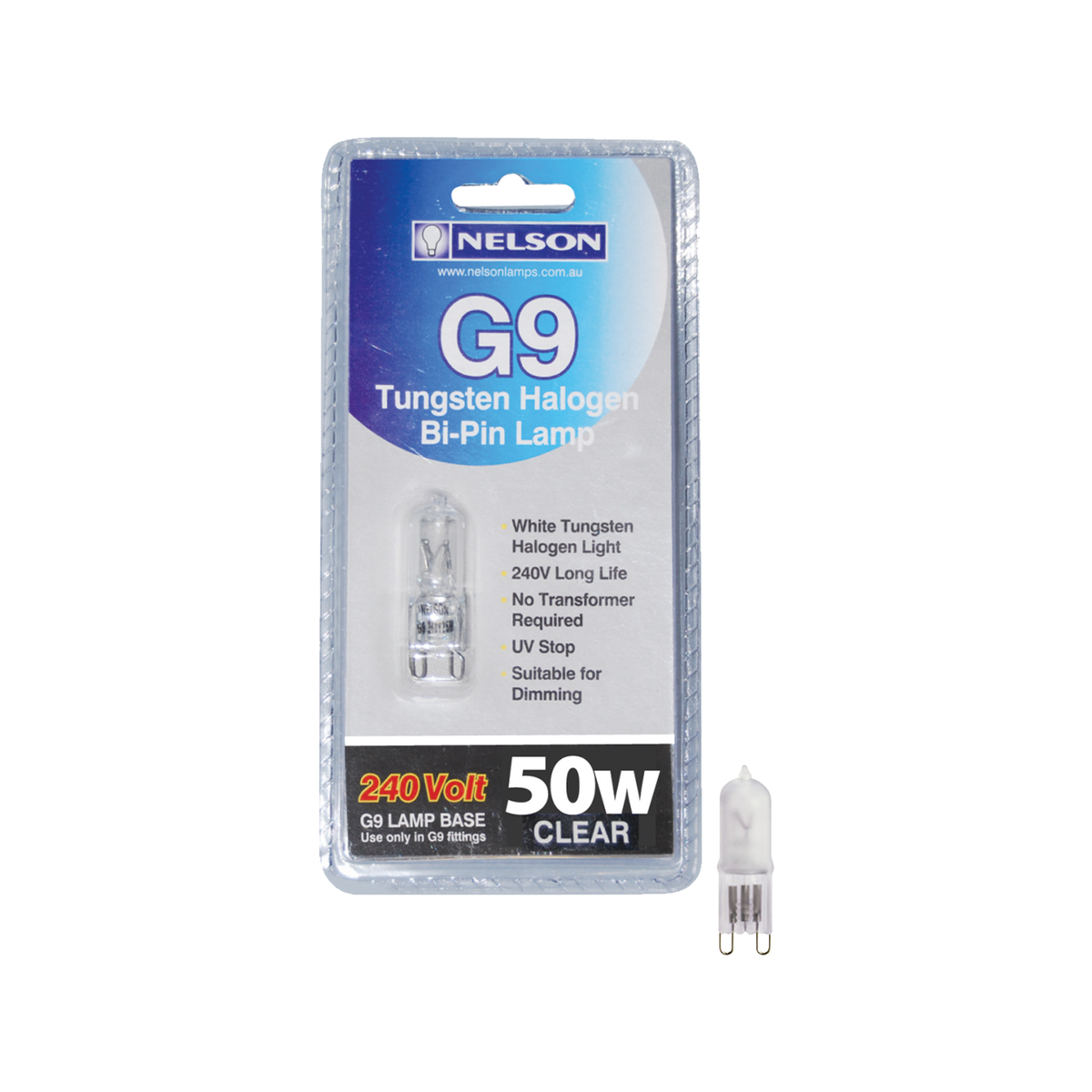 Nelson G9 Tungsten Halogen - 50W - Glass - Dimmable