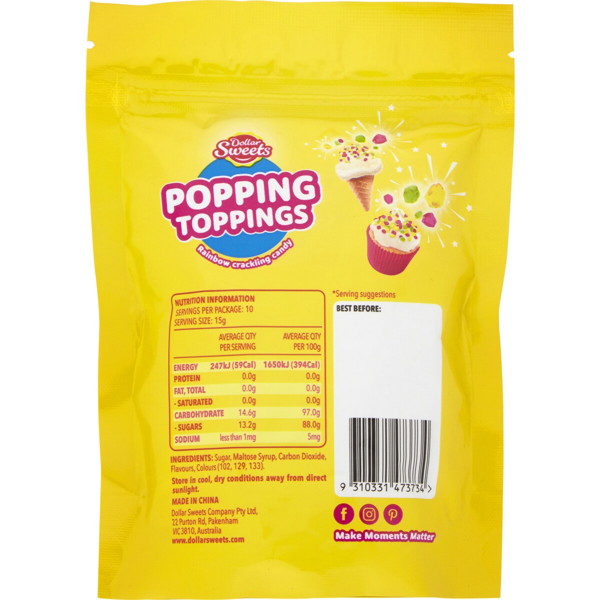 Dollar Sweets Decoration Rainbow Poppng Topping 150g