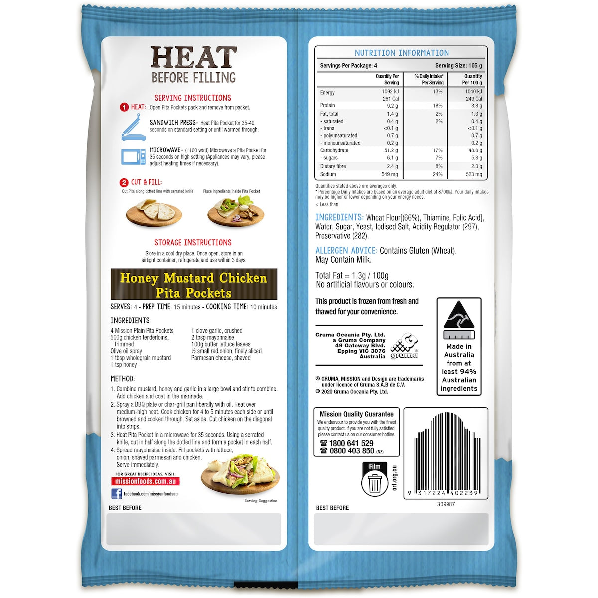 Mission Pita Bread Pockets Plain 420g