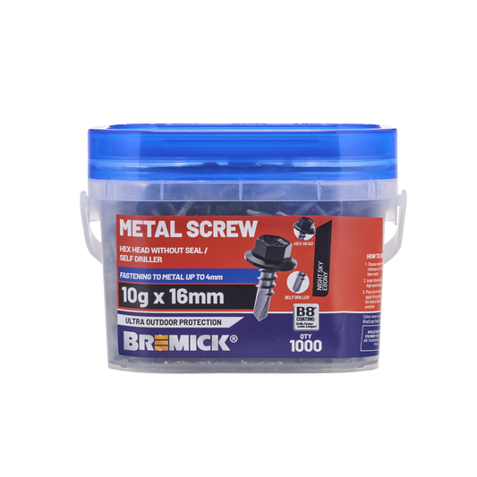 Bremick Metal Hex Screw - 10g x 16mm - 1000 Pack