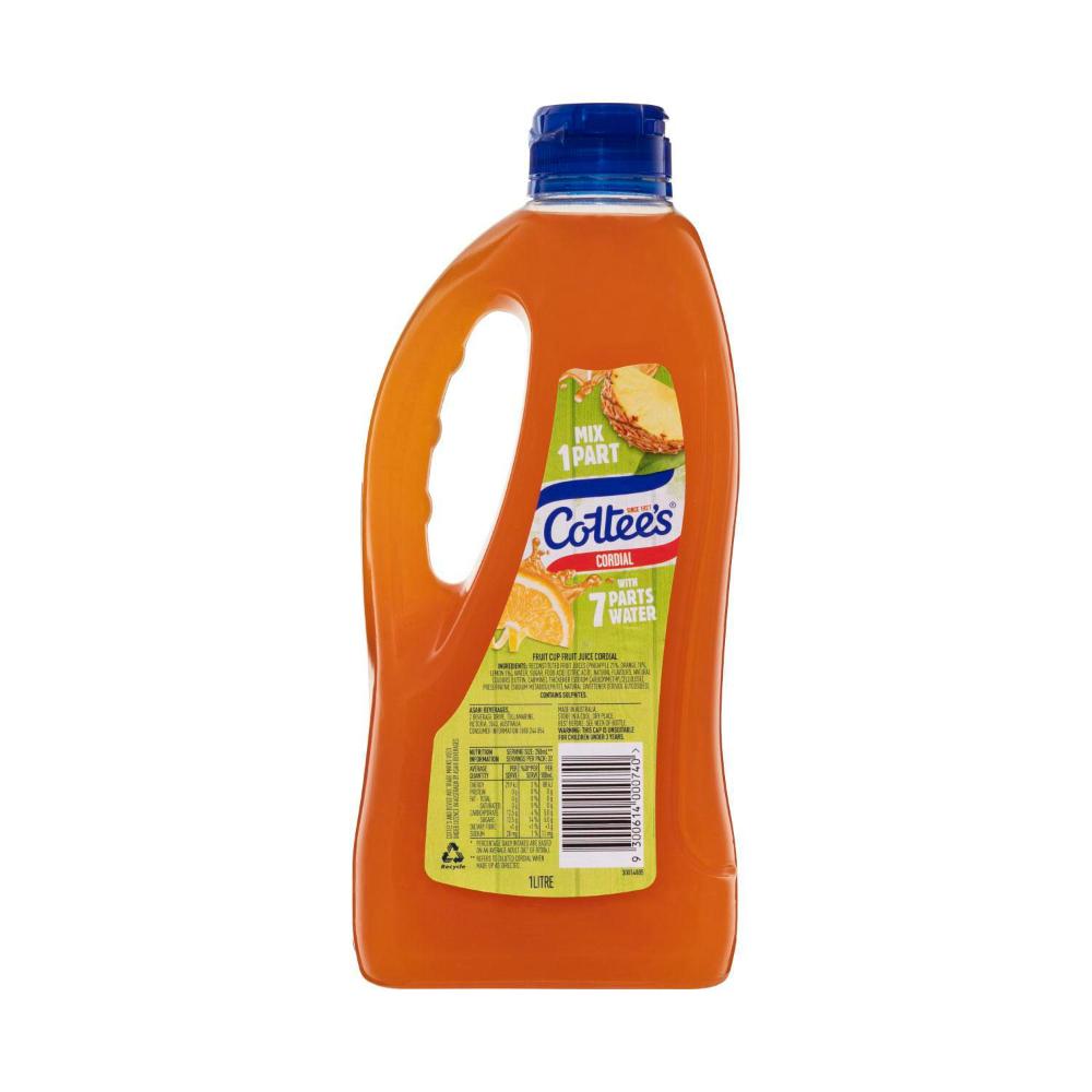 Cottees Fruit Cup Cordial With 40% Fruit Juice Bottle | 1L