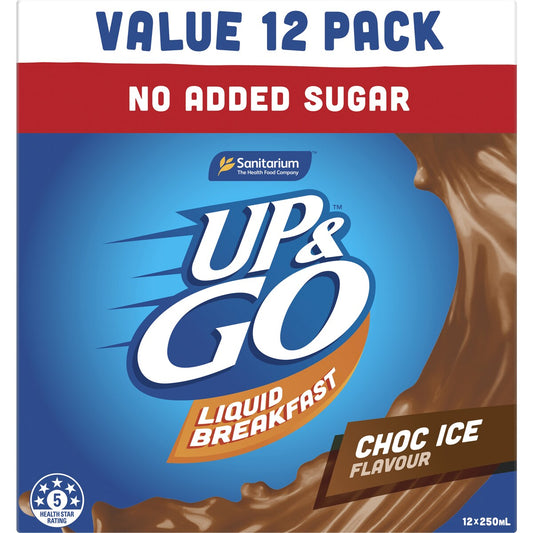 Sanitarium Up&Go Liquid Breakfast No Added Sugar Choc Ice 250ml x12 Pack