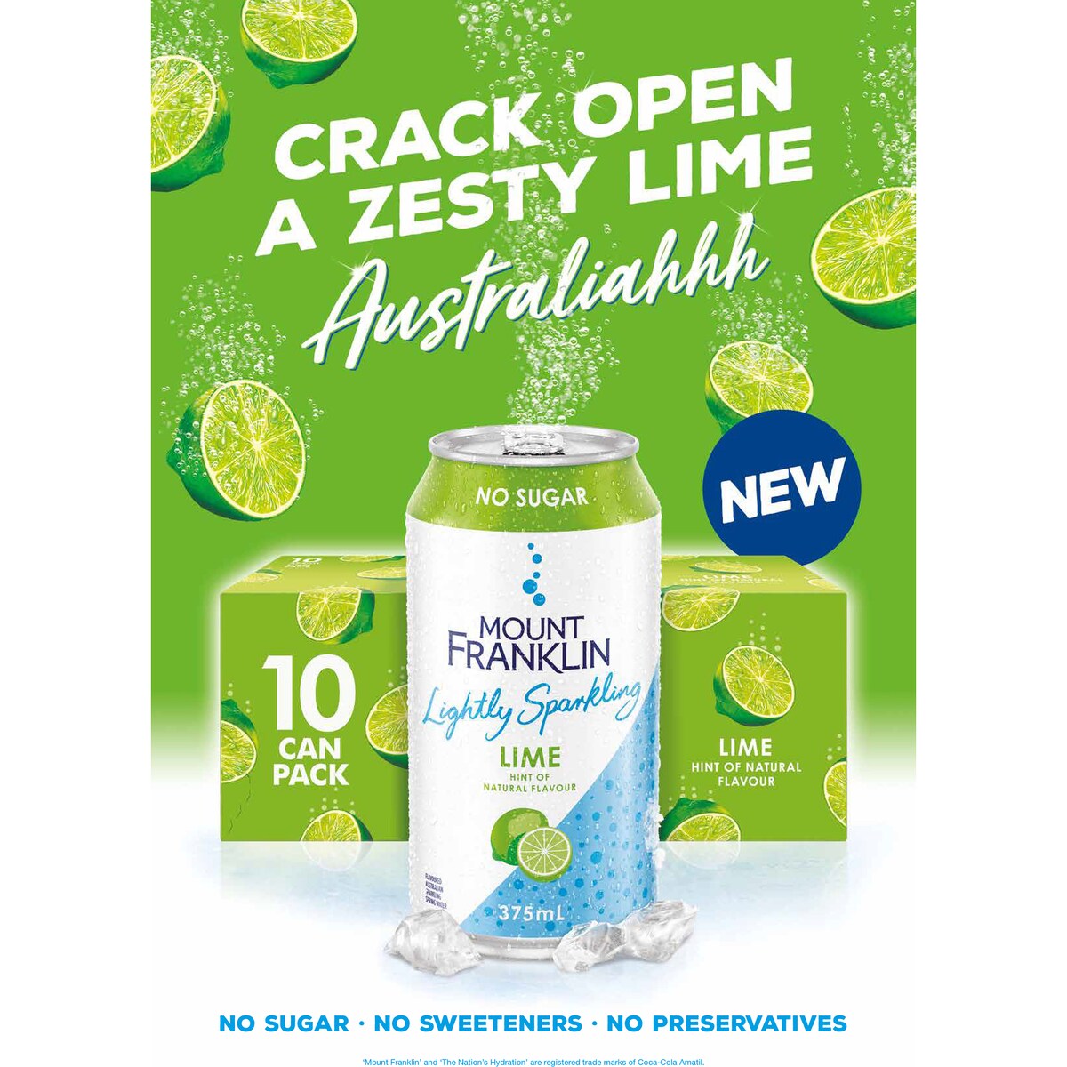 Mount Franklin Lightly Sparkling Water Lime Multipack Cans 375ml x10 Pack