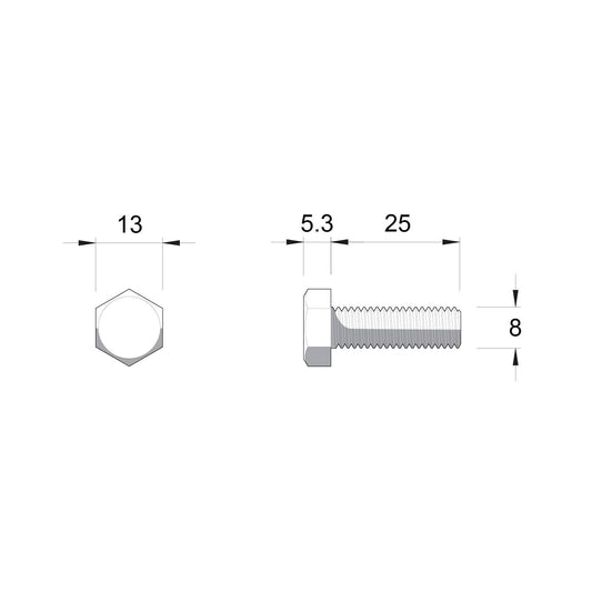 Zenith Zinc Plated Hex Head Bolts & Nuts M8 x 25mm - 10 Pack