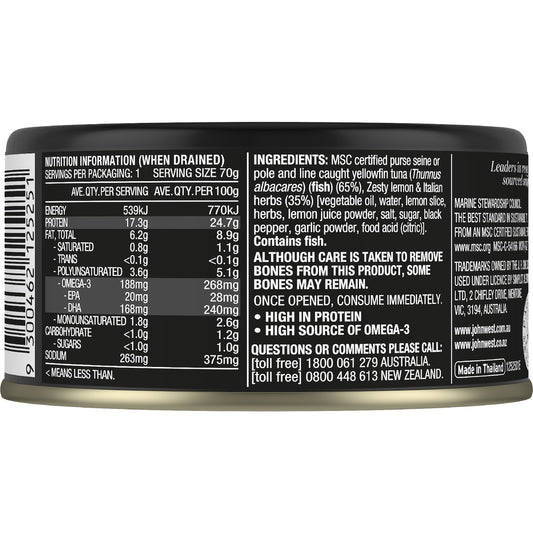 John West Yellowfin Tuna With Lemon & Herbs In Oil 90g