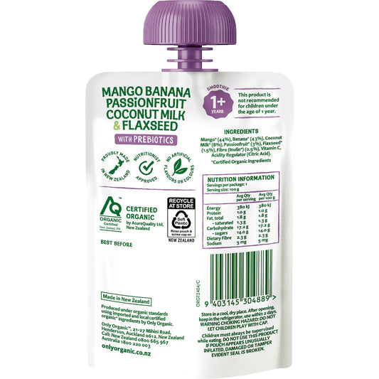 Only Organic Mango Banana Passion Coconut & Flaxseed 100g