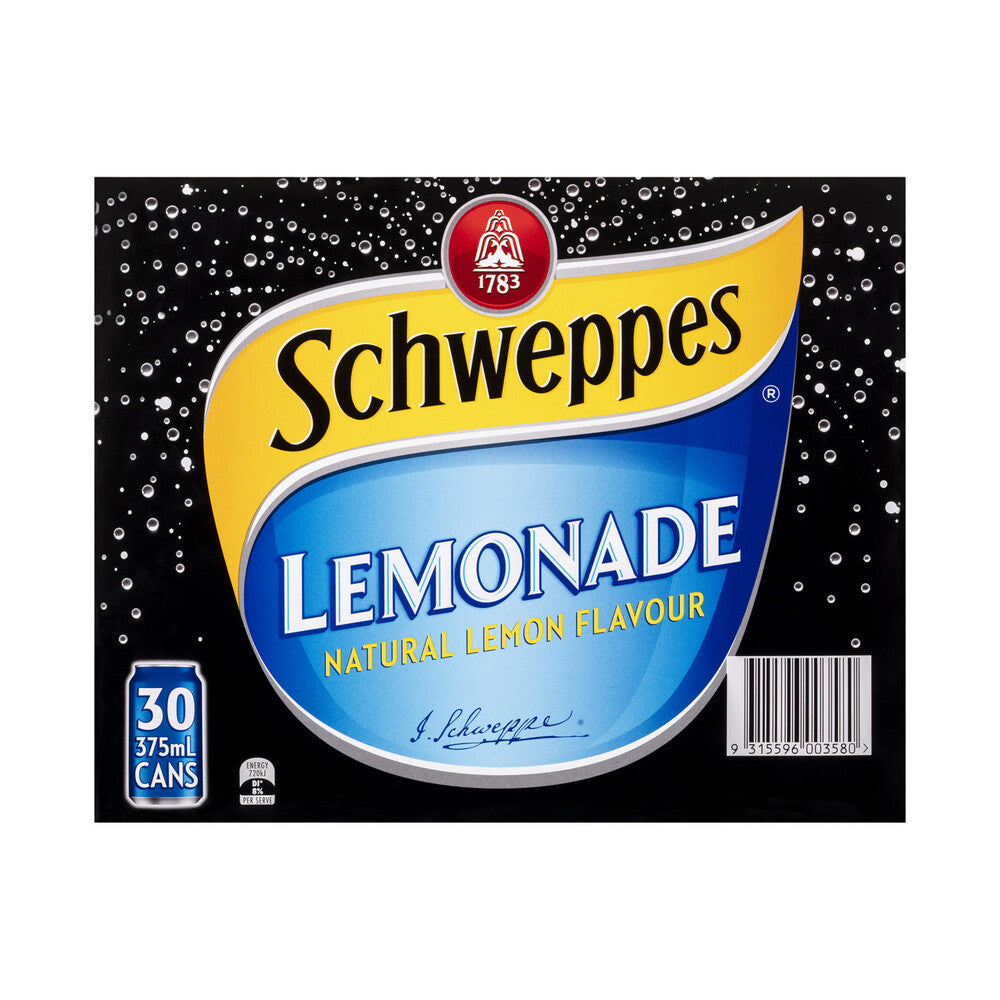 Schweppes Lemonade Soft Drink Cans Multipack 375ml x 30 Pack