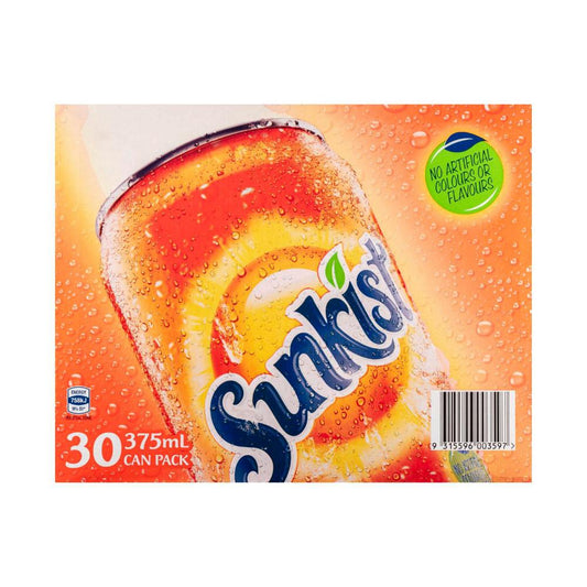 Sunkist Orange Soft Drink Cans Multipack 375ml x 30 Pack